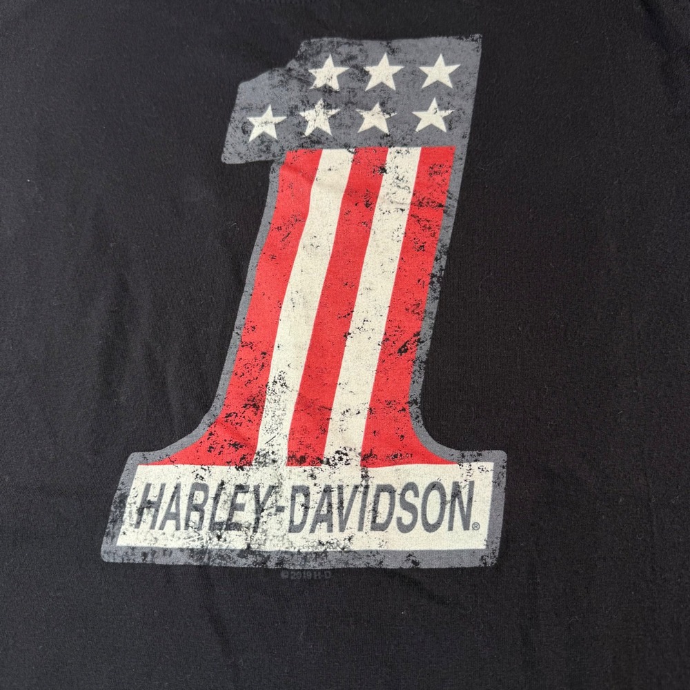 Harley-Davidson Mens Small Black Number 1 Stars Stripes Wisconsin Dealer T-Shirt